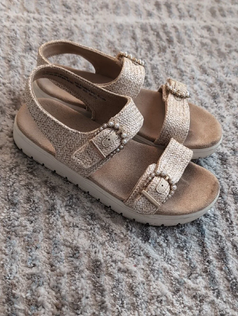 Toddler Girls Size 12 - Cat & Jack Pearl-Buckle Woven Sandal in Light Beige